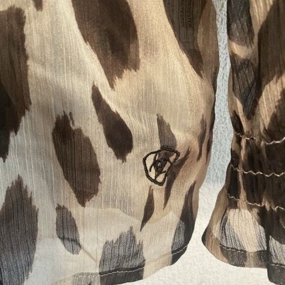 Ariat Animal Print Semi Sheer Cinch Waist V-Neck Long Slv. Blouse Women Size XL - Picture 4 of 9